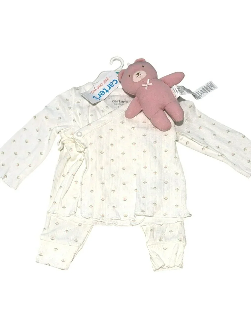 Carters Baby 3M Outfit With Pink Bear Plush Floral Print Long Sleeve Top & Pants